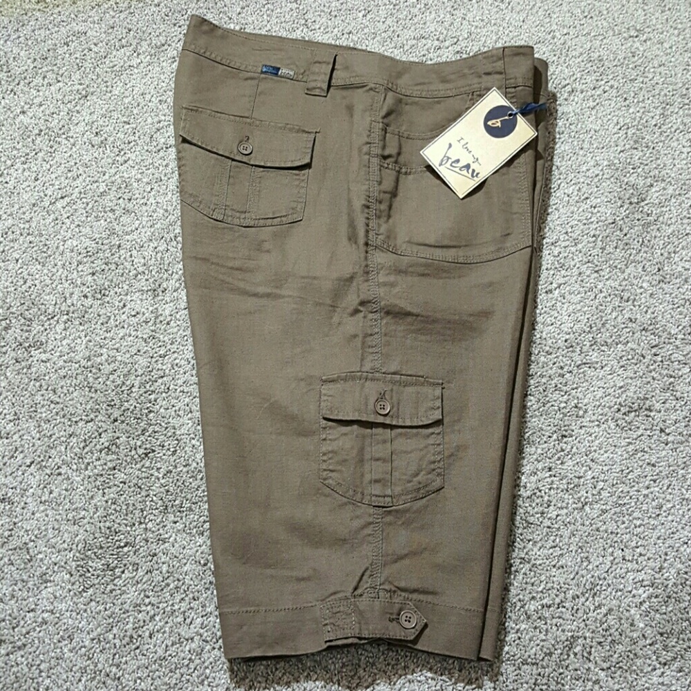 New Beau linen blend brown shorts cargo women size 16W